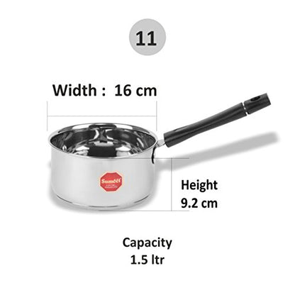 Sumeet Stainless Steel Induction Bottom (Encapsulated Bottom) Induction & Gas Stove Friendly Sauce Pan Size No. 11 (1.5 LTR)