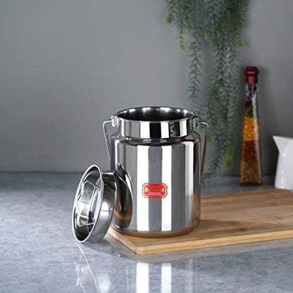 Sumeet Stainless Steel Akhand - Jointless Milk Can/Oil Can/Milk Barni/Oil Pot with Lid, 3000ML Capacity, 15Cm Dia, Silver