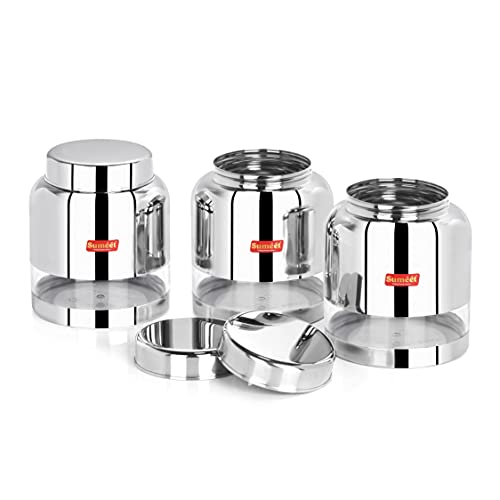 Sumeet Stainless Steel Circular See Through / Transparent Storage Container, Set of 3Pc, 1.5 Ltr each, 12.9cm Dia, Silver