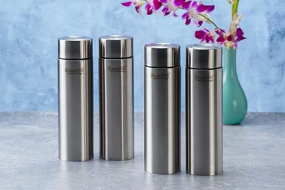 Sumeet H2O-Aqua Stainless Steel Leak Proof Water Bottle Office/School/College/Gym/Picnic/Home/Fridge - 1 Litre |Pack of 4| Silver