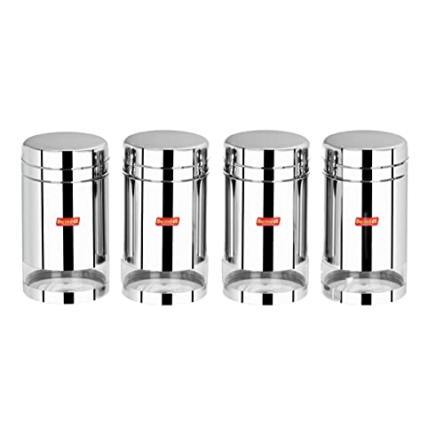 Sumeet Stainless Steel Circular See Through/Transparent Container, Set of 4Pc, 1800 LTR Each, 11.5cm Dia - Silver