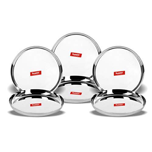 Sumeet Stainless Steel Apple Shape Heavy Gauge Dinner Plates with Mirror Finish 32.5cm Dia - Set of 6pc