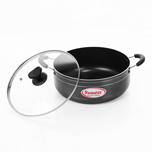 Sumeet 2.6mm Nonstick Casserole with Glass Lid No. -14 24.5cm Dia 3.5 LTR Capacity