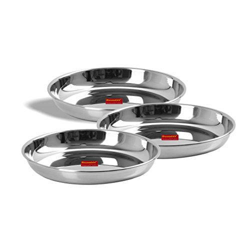 Sumeet Stainless Steel Heavy Gauge Medium Halwa Plates with Mirror Finish