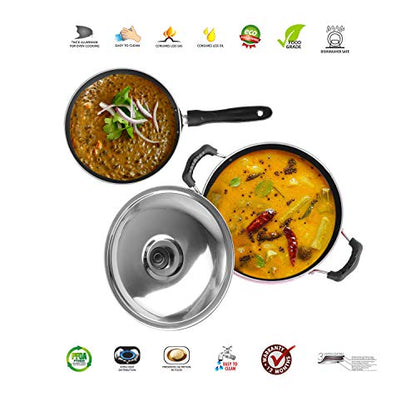 Sumeet 2.6mm Thick Non-Stick Blush Cookware Set (Kadhai with Lid – 1.5Ltr Capacity- 20cm Dia + Tapper pan – 20cm Dia)