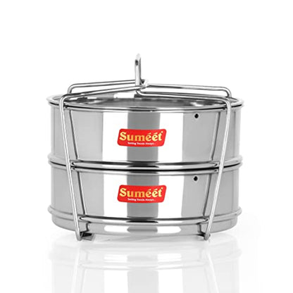 Sumeet Stainless Steel Flat Stackable Container/Separator with Lid and Lifter Suitable for 2 LTR Outer Lid Cooker