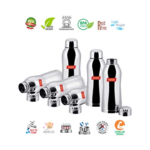 Sumeet Stainless Steel Airtight and Leak Proof Fridge Delux Water Bottle 750Ml, Set