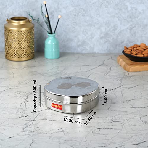 Sumeet Stainless Steel Designer Square Storage containers Box/Dabba for Kitchen, Set of 3Pcs, 600ml, 13.5cm Dia, Silver