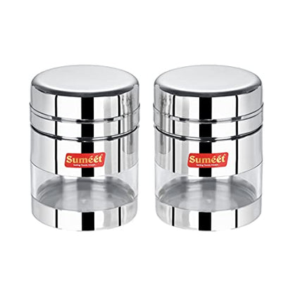 Sumeet Stainless Steel Circular See Through / Transparent Container, Set of 2Pc, 800 Ml each, 10cm Dia, Silver