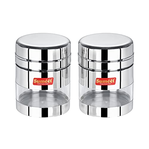 Sumeet Stainless Steel Circular See Through/Transparent Container, Set of 2Pc, 500 Ml Each, 8.5cm Dia, Silver