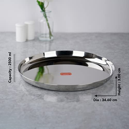Sumeet Stainless-Steel Apple Shape Heavy Gauge Dinner Plates with Mirror Finish-34.6cm Dia, Set of 3pc, Silver