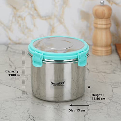 Sumeet Airtight & Leak Proof Steelexo Stainless Steel Storage Container with Lid Pack of 2Pc (1100ML) - Silver