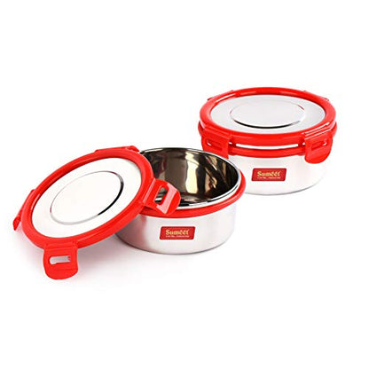 Sumeet Airtight & Leak Proof Steelexo S.S. Container/Lunch Box with Stainless Steel Lid Set of 2Pcs (460Ml Each)