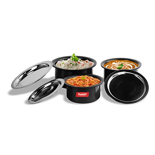 Sumeet Aluminium Cookware Set With Lid, 0.9 LTR, 1.4 LTR, 1.8 LTR, 5 Piece (Black)