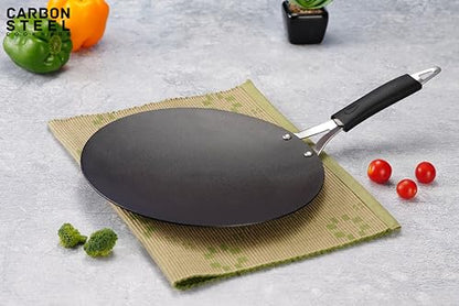 Sumeet Super Smooth Pre Seasoned Carbon Steel (Iron) Concave Tawa for Roti, Chapati, Paratha, Chila |Naturally Nonstick |25cm, Gas & Induction-Friendly, Black