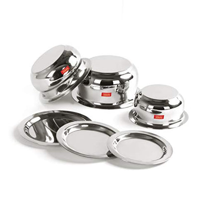 Sumeet Stainless Steel Belly Shape 3 Pc Tope / Cookware/ Pot Set with Lid 380ML, 500ML, 780ML, (Silver)