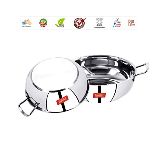 Sumeet Stainless Steel Induction Bottom (Encapsulated Bottom) Induction & Gas Stove Friendly Kadhai Set of 2