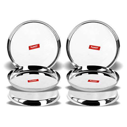 Sumeet Stainless Steel Apple Shape Heavy Gauge Dinner Plates with Mirror Finish 32.5cm Dia - Set of 6pc