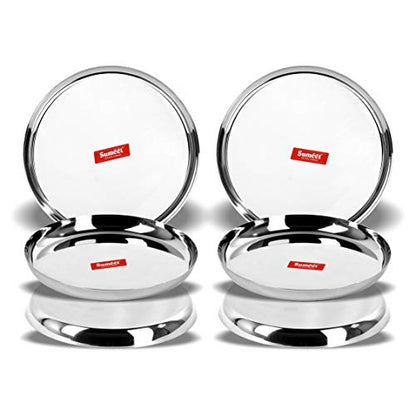 Sumeet Stainless Steel Apple Shape Heavy Gauge Dinner Plates with Mirror Finish 32.5cm Dia - Set of 6pc