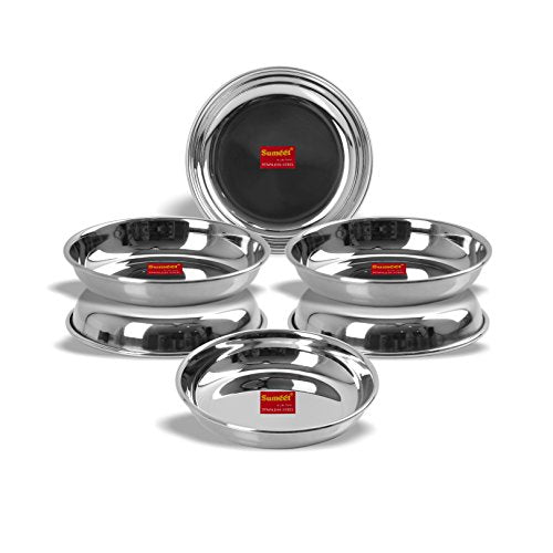 Sumeet Stainless Steel Heavy Gauge Small Halwa Plates with Mirror Finish