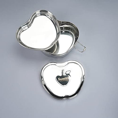 Sumeet Stainless Steel Apple Lunch Box/Tiffin with Steel Separator Plate and Locking Clip, 650ML, Ideal for 1 Person - Silver