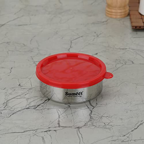 Sumeet Stainless Steel Airtight & Leak Proof Food Storage Container, 400ML, 12CM, Pack of 1PC, Silver