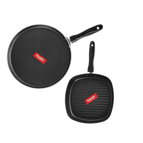 Sumeet 2.6mm Thick Non-Stick Berry Cookware Set (Dosa Tawa – 26.5cm Dia + Grill Pan – 1.1Ltr Capacity – 22cm Dia)