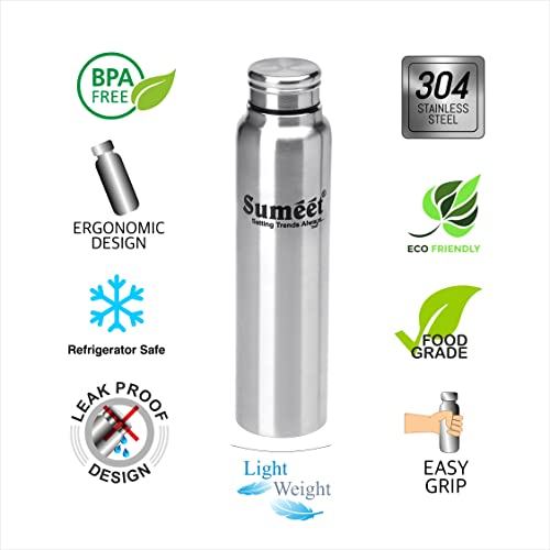 Sumeet Slim Stainless Steel Leak-Proof Water Bottle / Fridge Bottle - 550ml - Pack of 4