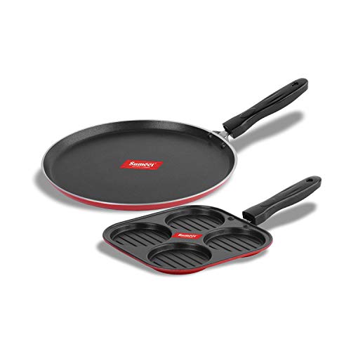 Sumeet 2.6mm Thick Non-Stick Cherry Cookware Set (Dosa Tawa – 26.5cm Dia + Mini Multi Snack Maker – 19.5cm Dia)