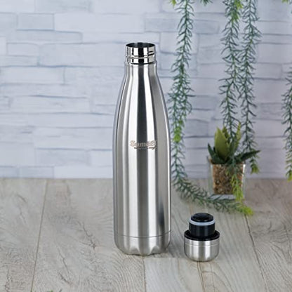 Sumeet Stainless Steel Double Walled Flask / Water Bottle, 24 Hours Hot and Cold, 500 ml, Silver