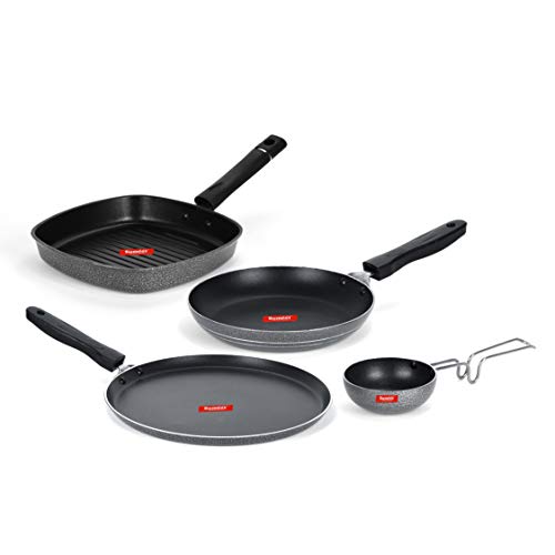 Sumeet NonStick Beltza Cookware Set (Dosa Tawa - 26.5Cm Dia + Grill Pan-22cm Dia + Tapper pan - 0.6Ltr - 20Cm Dia + Waghariya/Tadka pan - 190Ml - 10Cm Dia)