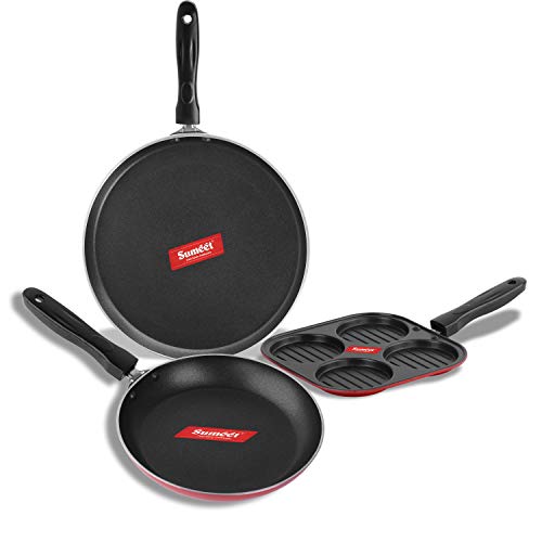 Sumeet 2.6mm Thick Non-Stick Gilroy Combo Set (Dosa Tawa – 26.5cm Dia + Mini Multi Snack Maker – 19.5cm Dia + Tapper pan – 20cm Dia)