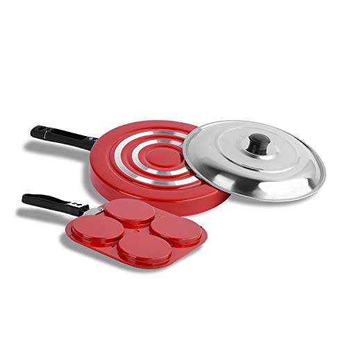 Sumeet 2.6mm Thick Non-Stick Merlot Cookware Set (Mini Multi Snack Maker – 19.5cm Dia + Pizza Pan – 23cm Dia)