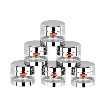 Sumeet Stainless Steel Circular See Through/Transparent Container, Set of 6Pc, 600 Mleach, 11.5cm Dia - Silver