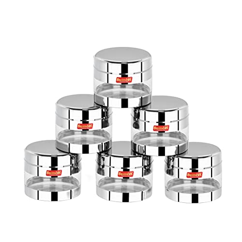 Sumeet Stainless Steel Circular See Through/Transparent Container, Set of 6Pc, 600 Mleach, 11.5cm Dia - Silver