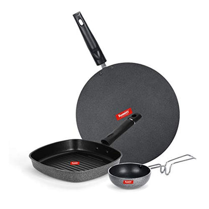 Sumeet NonStick Siva Cookware Set (Flat Tawa - 30.5cm Dia + Grill Pan-22cm Dia + Waghariya/Tadka pan - 190Ml - 10Cm Dia)