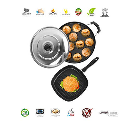 Sumeet 2.6mm Thick Non-Stick Candy Cookware Set (Grill Appam Patra with Lid – 23cm Dia + Grill Pan – 1.1Ltr Capacity – 22cm Dia)