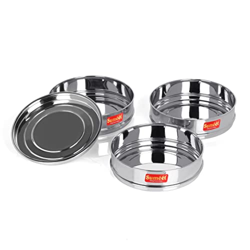 Sumeet Stainless Steel Flat Stackable Container/Separator with Lid Suitable for 5 LTR & 5.5 LTR Inner & Outer Lid Cooker