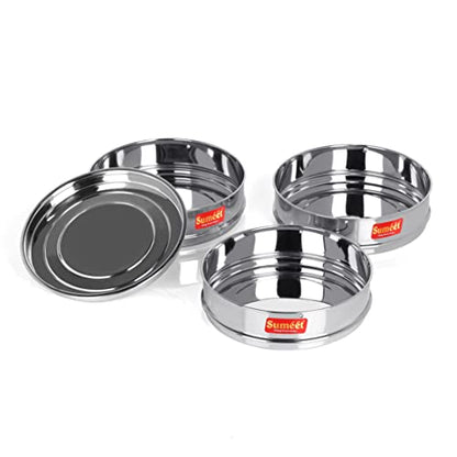 Sumeet Stainless Steel Flat Stackable Container/Separator with Lid Suitable for 5 LTR & 5.5 LTR Inner & Outer Lid Cooker