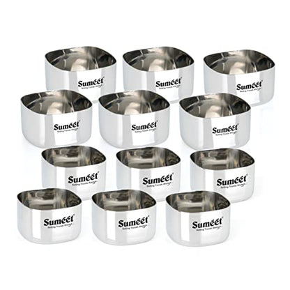 Sumeet Heavy Gauge Stainless Steel Square Bowl/Wati/Katori with Mirror Finish – 7cm & 8cm Dia, Set of 12pc, 200ML & 250ML Each, Silver