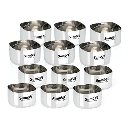 Sumeet Heavy Gauge Stainless Steel Square Bowl/Wati/Katori with Mirror Finish – 6.5cm & 7cm Dia, Set of 12pc, 150ML & 200ML Each - Silver