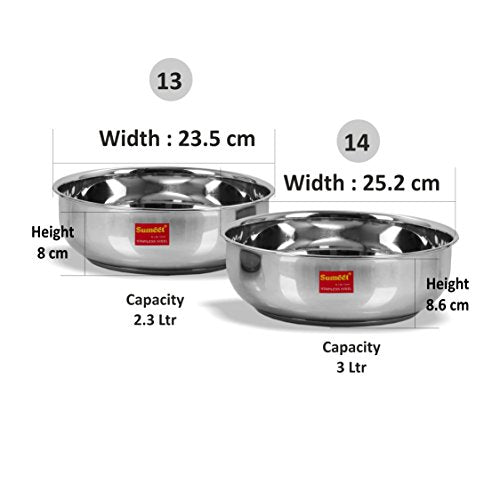 Sumeet Stainless Steel Induction Bottom (Encapsulated Bottom) Induction & Gas Stove Friendly Tasra Set of 2