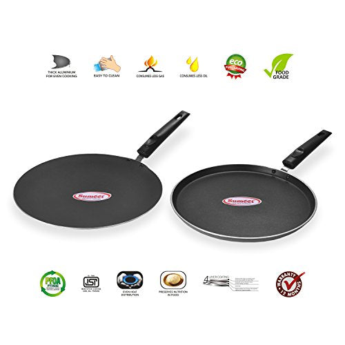 Sumeet 4mm Nonstick Heavy Dosa Tawa and Heavy Concave Tawa 2pcs Combo Set.