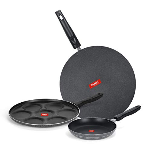 Sumeet NonStick Gri Cookware Set (Flat Tawa - 30.5cm Dia + Multi Snack Maker - 7 Cavity - 26.5Cm Dia + Tapper pan - 0.6Ltr - 20Cm Dia)