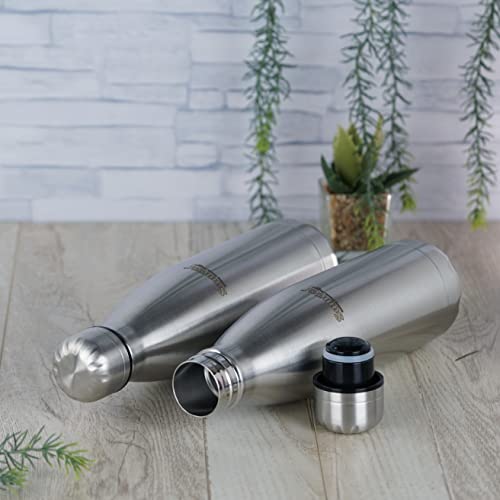 Sumeet Stainless Steel Double Walled Flask / Water Bottle, 24 Hours Hot and Cold, 500 ml, Silver - Set of 2 Pcs