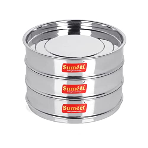 Sumeet Stainless Steel Flat Stackable Container/Separator with Lid Suitable for 5 LTR & 5.5 LTR Inner & Outer Lid Cooker