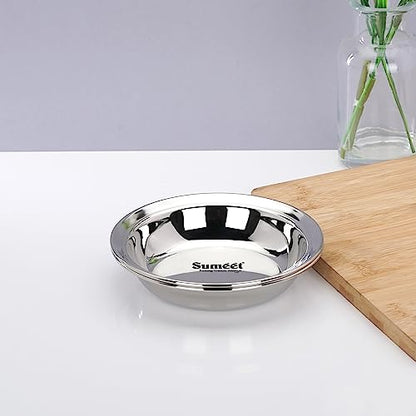 Sumeet Stainless Steel Heavy Gauge Multi Utility Serving Plates with Mirror Finish 14.5cm Dia - Set of 2pc, Silver