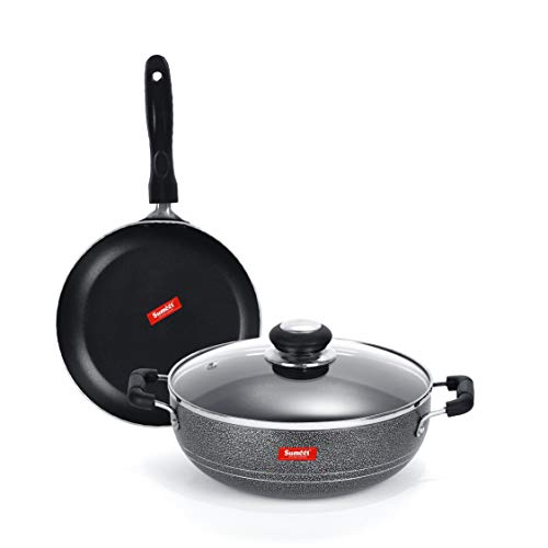 Sumeet NonStick Kumush Cookware Set (Kadhai with Glass Lid -2Ltr - 22Cm Dia + Tapper pan - 0.6Ltr - 20Cm Dia)