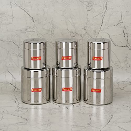 Sumeet Stainless Steel Small Canisters/Jars/Ubha Dabba/Storage Containers Set