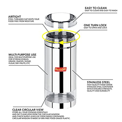 Sumeet Stainless Steel Circular See Through/Transparent Container, Set of 4Pc, 1800 LTR Each, 11.5cm Dia - Silver
